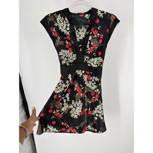 XXI Y2K Satin Floral Top  S Black Coquette V Neck Empire Waist Coquette VTG